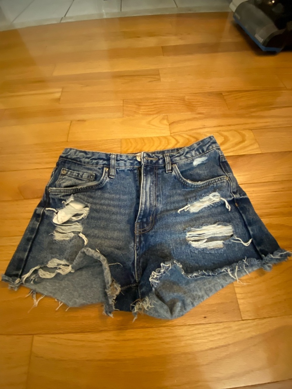 refuge Chelsea High-Rise Destructed Denim Shorts - Blue